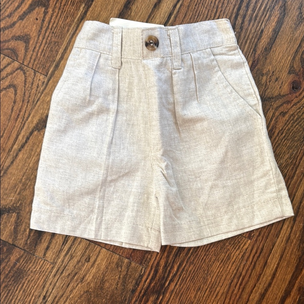 Cozy Toes Boutique linen blend tan shorts 6 months NWT